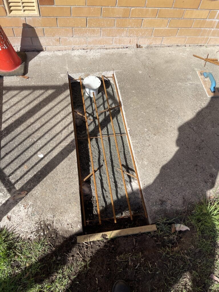 Completed concreting after a burst pipe in eden