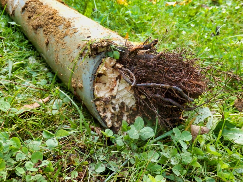 Blocked,Drainage,Pipe,Caused,By,Ingress,Of,Tree,Roots tree roots blocking a drainage pipe
