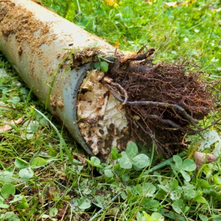 Blocked,Drainage,Pipe,Caused,By,Ingress,Of,Tree,Roots tree roots blocking a drainage pipe